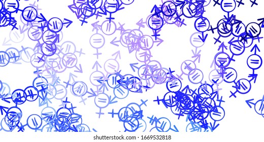 Light Purple vector texture with women's rights symbols. Abstract illustration with a depiction of women's power. Elegant design for wallpapers.
