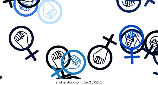 Light Purple vector texture with women's rights symbols. Abstract illustration with a depiction of women's power. Background for International Women’s Day.