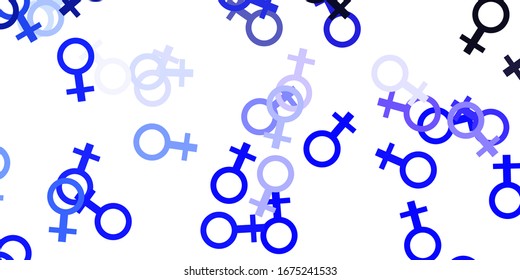 Light Purple vector texture with women's rights symbols. Illustration with signs of women's strength and power. Elegant design for wallpapers.