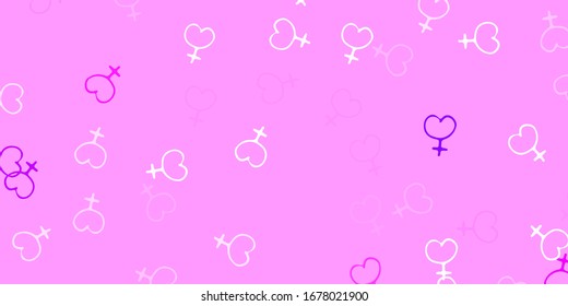 Leichte violette Vektorillustration mit Frauenrechtssymbolen. Farbige Feminismus-Symbole mit Farbverlauf im modernen Stil. Design für den Internationalen Frauentag.