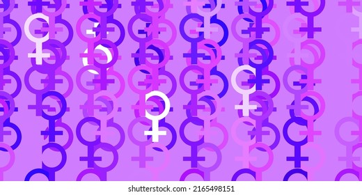 Textura vectorial púrpura clara con símbolos de derechos de la mujer. Ilustración con signos de fuerza y poder de las mujeres. Diseño sencillo para su sitio web.