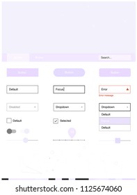 Light Purple vector ui kit in polygonal style with circles. Style guide with triangles, circles on abstract background. This sample is for your website.