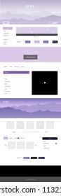 Light Purple vector ui kit with landscape. Colorful Style guide with mountains on abstract background. Beautiful layout for websites, landing pages.