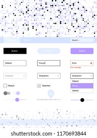 Light Purple vector ui kit with dots. Web ui kit with abstract gradient circles in its header. This template you can use for websites.