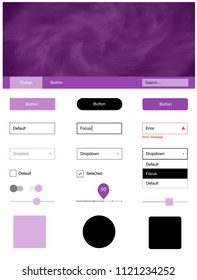 Light Purple vector ui ux kit with space stars. Modern Style guide with colorful gradient sky in its header. This sample is for your landing page.