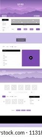 Light Purple vector ui ux kit with hills and rocks. Web ui kit with abstract gradient hills in its header. Template for landing pages of leisure.