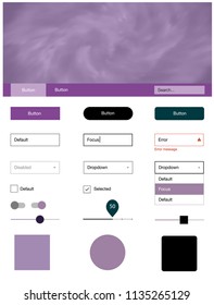 Light Purple vector ui ux kit with space stars. Colorful ui/ux kit with header consisted of clouds & stars. Modern template for your landing page.