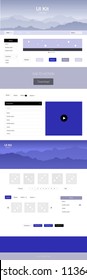 Light Purple vector ui ux kit with hills and rocks. Simple Material Design Kit with colorful mountains in header. Sample for your landing page of tourism.