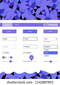 Light Purple vector ui ux kit in triangular style. Simple Material Design Kit with colorful mosaic of triangles. Modern template for your landing page.