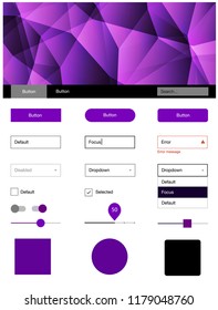 Light Purple vector ui ux kit in triangular style. Ui Ux kit with colorful polygonal background in its header. This template you can use for websites.