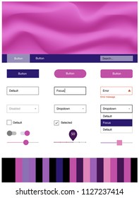 Light Purple vector web ui kit with lamp shapes. Creative illustration in halftone marble style with gradient. This template you can use for websites.