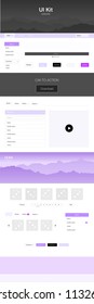 Light Purple vector web ui kit with mountains. Colorful ui/ux kit with header consisted of hills & rocks. Modern template for your landing page.