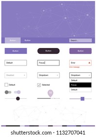 Light Purple vector web ui kit in polygonal style with circles. Style guide with triangles, circles on abstract background. Beautiful layout for websites, landing pages.