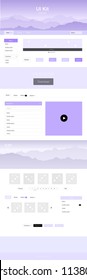 Light Purple vector web ui kit with mountains. Colorful ui/ux kit with header consisted of hills & rocks. Sample for your landing page of tourism.