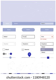 Light Purple vector web ui kit in polygonal style with circles. Colorful ui/ux kit with triangles, circles in header. This template you can use for websites.