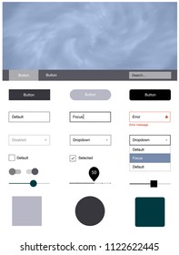 Light Purple vector wireframe kit with galaxy stars. Web ui kit with abstract gradient clouds in its header. Simple colorful design for websites.