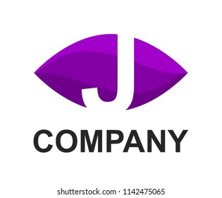 light purple violet lime color logo symbol alphabet in oval like eye type letter j initial business logo design idea illustration shape for modern premium corporate