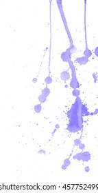 Light purple watercolor splashes and blots on white background. Ink painting. Hand drawn illustration. Abstract artwork. 