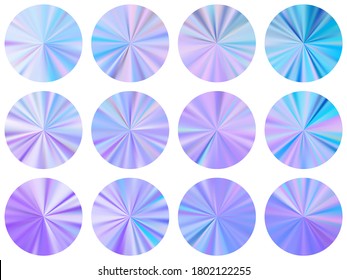 Light radial metallic gradient label elements vector set. Polished vibrant swatches. Banner metal gradient texture backgrounds. Icon backgrounds graphic design.