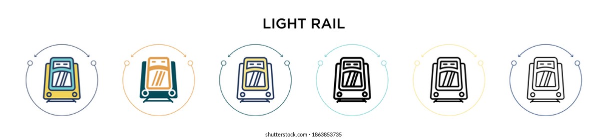 Light rail icon in filled, thin line, outline and stroke style. Vector illustration of two colored and black light rail vector icons designs can be used for mobile, ui, web