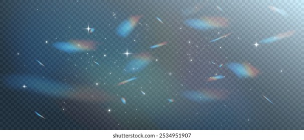 La luz del arco iris y el polvo blanco. Fondo de efecto de luz Bokeh png. Un hermoso fondo de Navidades brillantes. Un hermoso resplandor parpadeante del arco iris con la luz bokeh del confeti y la llamarada cristalina.