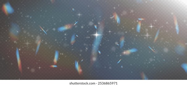 A luz do Arco-íris e poeira branca. Png de fundo de efeito de luz Bokeh. Um lindo Natal brilhante fundo de poeira. Um lindo arco-íris brilho cintilante com luz de bokeh confete e clarão de cristal.	
