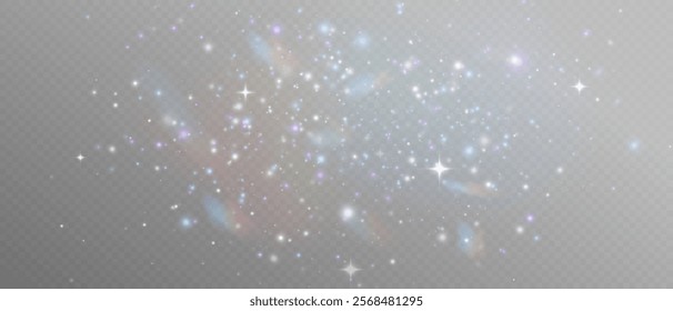 Light of Rainbow and white dust. Magic Dust in the night sky. Christmas Bokeh Lights. Bokeh light effect background png. Holiday Designs for poster, postcard on a transparent background, png. Holiday 