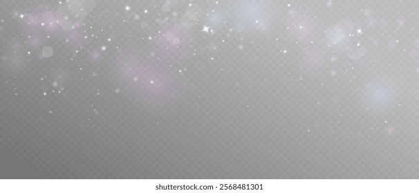 Light of Rainbow and white dust. Magic Dust in the night sky. Christmas Bokeh Lights. Bokeh light effect background png. Holiday Designs for poster, postcard on a transparent background, png. Holiday 