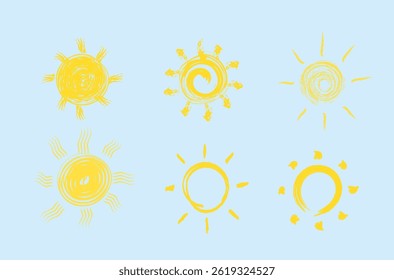 Light ray in summer sun icon with daylight flat style yellow circle sunshine warm element symbol cartoon sign sunrise vector energy weather drawn solar silhouette holiday glow

