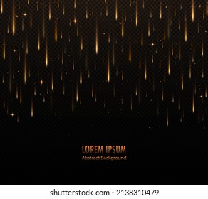 Light rays background. Falling lights or neon rays. Magical energy or cosmic motive. Realistic yellow comets falling from the sky.