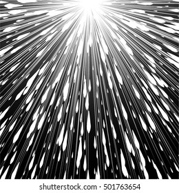 Light rays. Black and white radial lines background. Comic book, manga or anime speed graphic. Explosion vector illustration. Sun ray or star burst element