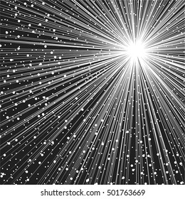 Light rays. Black and white radial lines background. Comic book, manga or anime speed graphic. Explosion vector illustration. Sun ray or star burst element