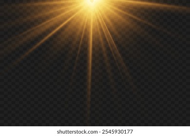 Light rays of light, bright star explosion and dust particles. On a transparent background.