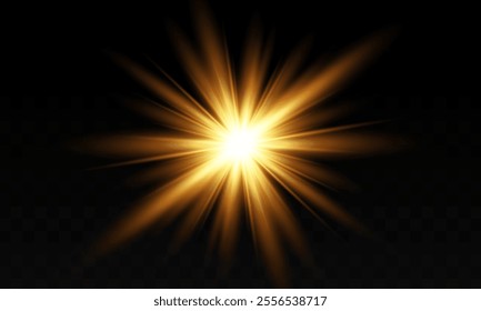 Light rays with light effect . glow of bright sun . Golden highlights. Vector illustration.