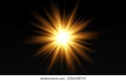 Light rays with light effect . glow of bright sun . Golden highlights. Vector illustration.