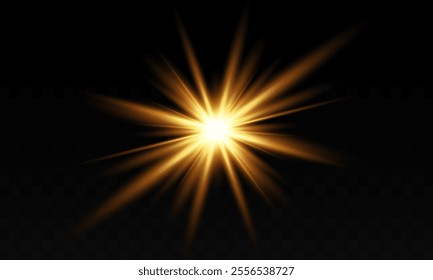 Light rays with light effect . glow of bright sun . Golden highlights. Vector illustration.