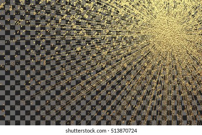 Light rays effect. Vector gold glitter particles background effect for luxury greeting rich card. Sparkling texture . Star dust sparks in explosion on transparent background.