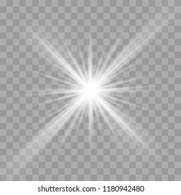 Light rays flash radiance effect. Vector white light ray shine or sun explosion glow on transparent bright background