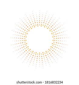 Light rays frame with orange dots. Shine burst background. radiant spark. Vector illustration. Sun beam ray sunburst background. 
