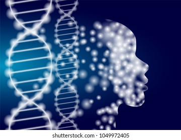  Light rays Human head outline and DNA strands .medical background.vector