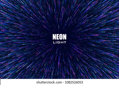 Light rays. Neon radial lines background for comic book. Circular geometric space background.