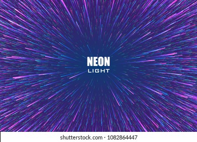 Light rays. Neon radial lines background for comic book. Circular geometric space background.