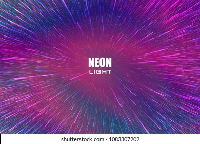 Light rays. Neon radial lines background for comic book. Circular geometric space background.