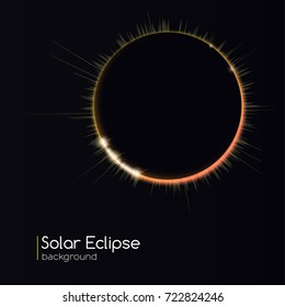 Light rays on black backdrop, abstract background with glowing light effect full sun eclipse. The planet covering the Sun eclipse. Template for your cover, poster and cards.