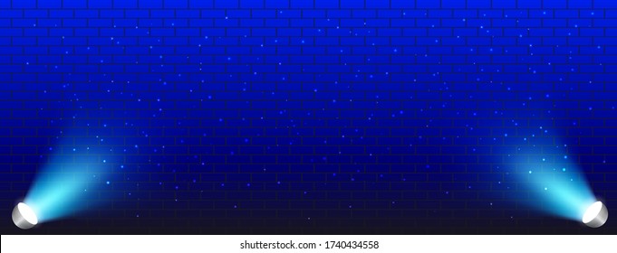 Light rays on a blue brick background. Vector stock illustration for poster