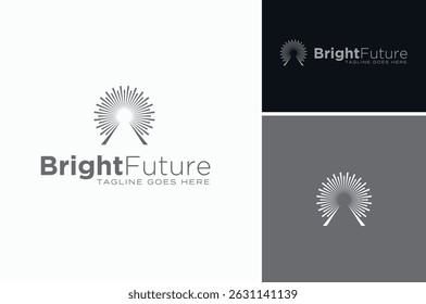 Light Rays Sparkling with a street road or keyhole for bright future logo design