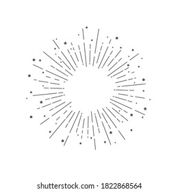 Light rays and stars frame. Shine burst or fireworks background. radiant spark. Vector illustration. Sun beam ray sunburst background.  holiday text box