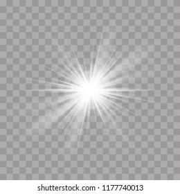 Light rays sun or star shine and glow flash radiance with sparkling effect. Vector bright explosion glow on transparent background