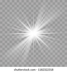 Light rays sun or star shine flash radiance effect. Vector bright explosion glow on transparent background
