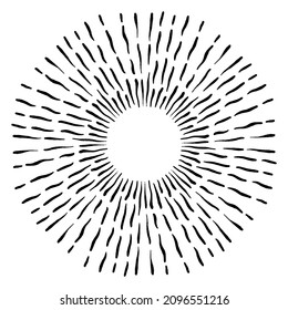 Light rays sunburst, hand drawn retro Sunbeam, grunge explosion element. Vintage linear radial design frame. . Vector illustration